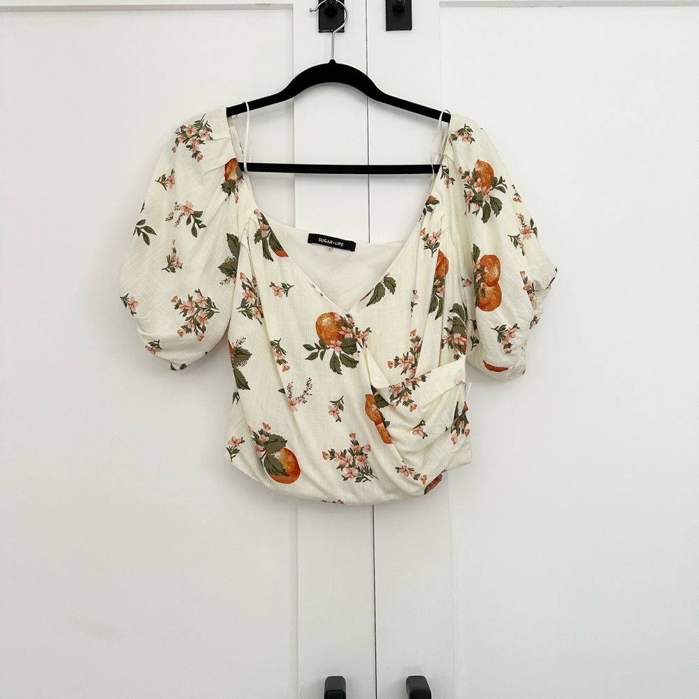 Sugarlips for Anthropologie White and Orange Floral Blouse